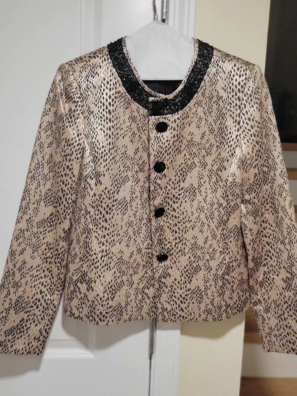 Kasper Tan and Black Textured Cropped Blazer